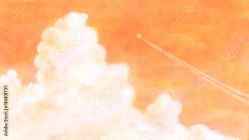 夕方 入道雲と飛行機雲 夏イメージ photo