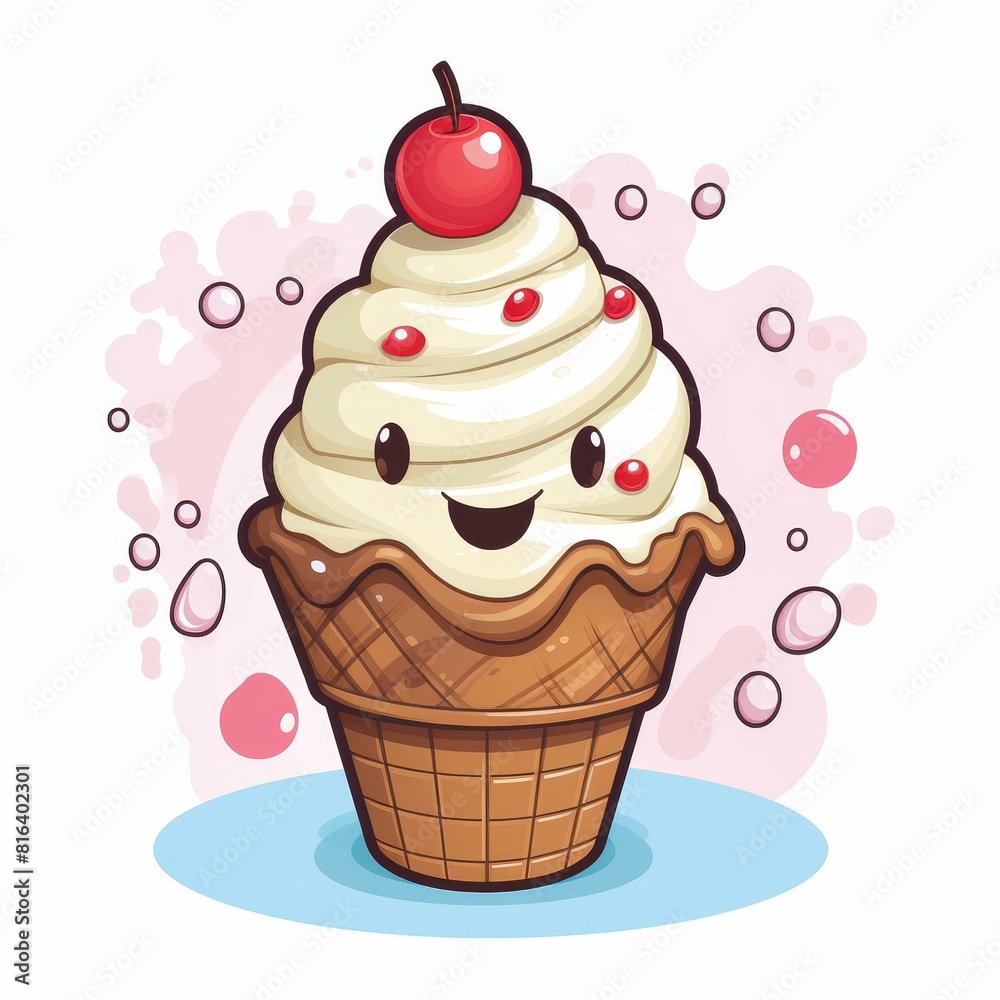 Dripping ice cream balls in a waffle cone on a sunny day, Ai Generated Dripping ice cream balls in a waffle cone on a sunny day, Ai Generated