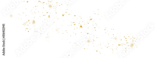 Luxury gold sparkle confetti glitter and zigzag ribbon falling down on transparent background. Vector illustration.