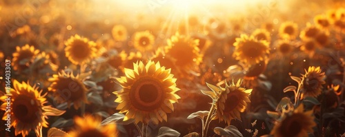 A field of sunflowers turning their faces towards the sun, their golden petals mirroring the warmth of a sustainable energy source photo