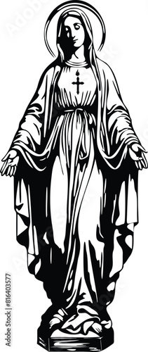 blessed virgin mary with open arms and closed eyes