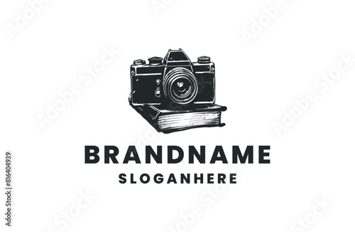 Camera book logo design template vector illustration