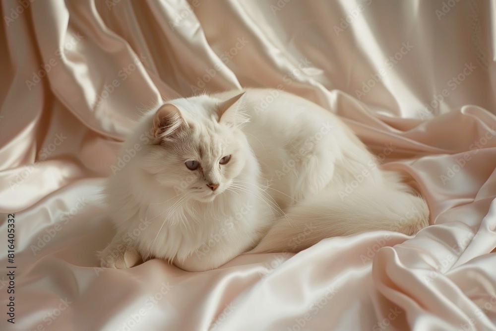 Khao Manee Cat, Sitting serenely on a silk pillow Khao Manee Cat, Sitting serenely on a silk pillow