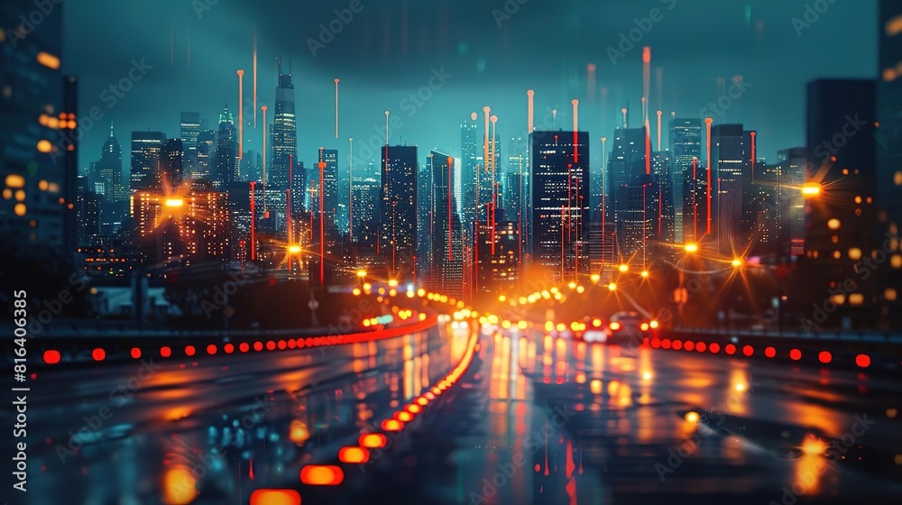 A long exposure photograph of a city at night