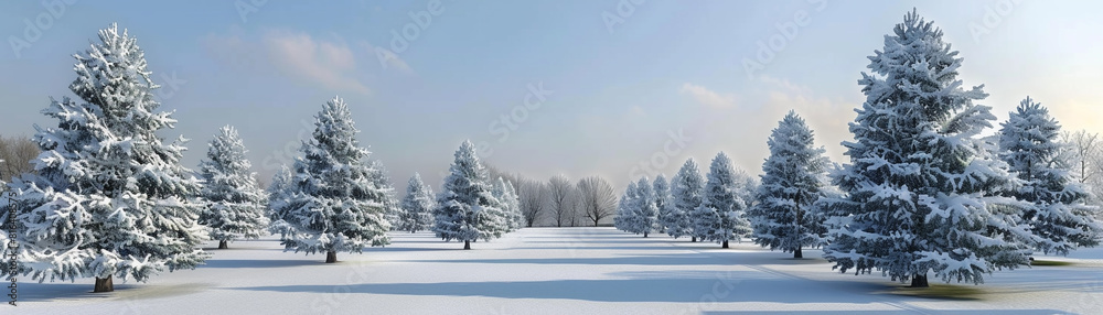 The image shows snow-covered pine trees in a winter forest. The image shows snow-covered pine trees in a winter forest.