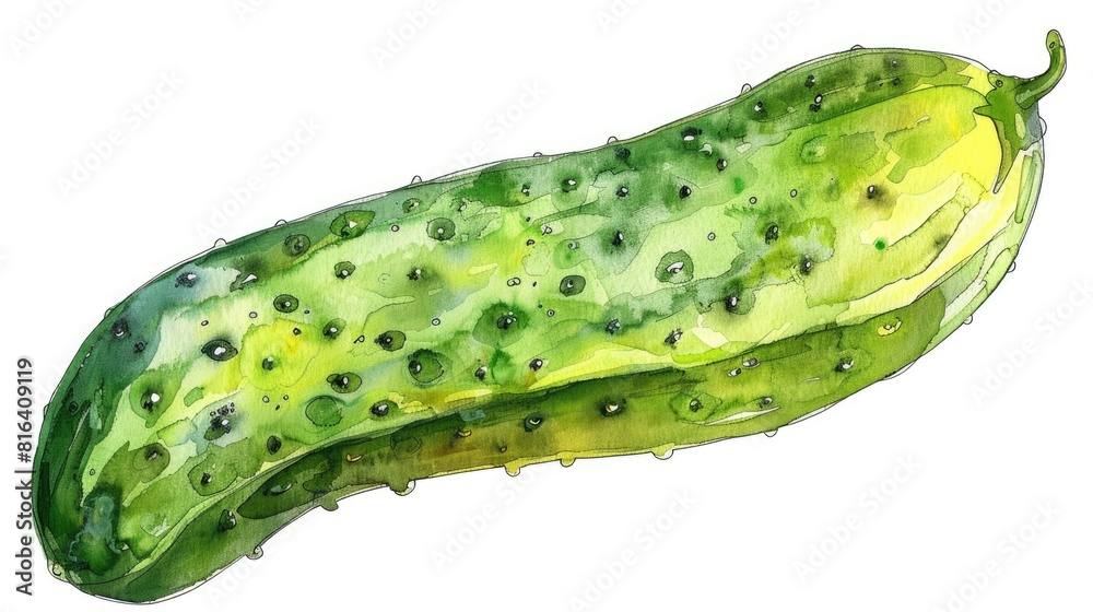 Cucumber depicted in a basic watercolor drawing Ink sketch of a vegetable with a natural eco friendly food theme Suitable for wallpaper fabric or postcard design Cucumber depicted in a basic watercolor drawing Ink sketch of a vegetable with a natural eco friendly food theme Suitable for wallpaper fabric or postcard design
