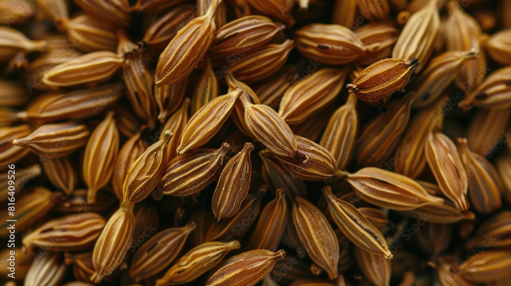 Cumin Seeds in Close up Overhead View of Cumin Seeds High Angle Shot Cumin Seeds in Close up Overhead View of Cumin Seeds High Angle Shot