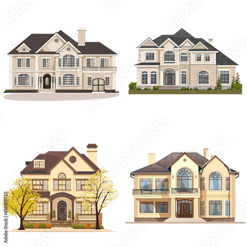 Isolated cartoon houses set. Simple suburban houses. Concept of real estate, property and ownership