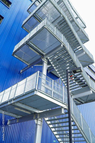 steel staircase structure outside the building, fire escape stair steel.