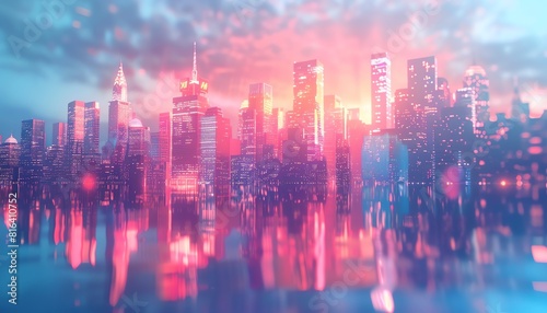 Futuristic cityscape in pastel tones capture of a sprawling 3D city illuminated in soft pastel colors