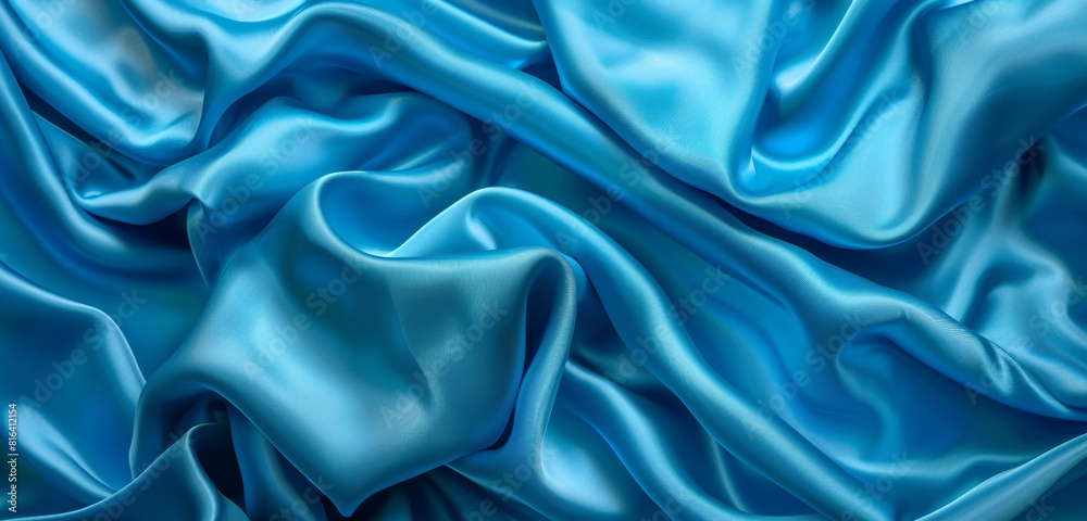 Obraz premium Vibrant cyan fabric abstract on widescreen display.