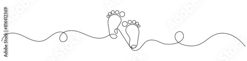 
Baby's feet. Little kids feet. Tiny foots. One single line drawing of feet. Continuous line. Hand-drawn design for posters, wall art, tote bag, mobile case, t-shirt print. Baby shower. vector illustr