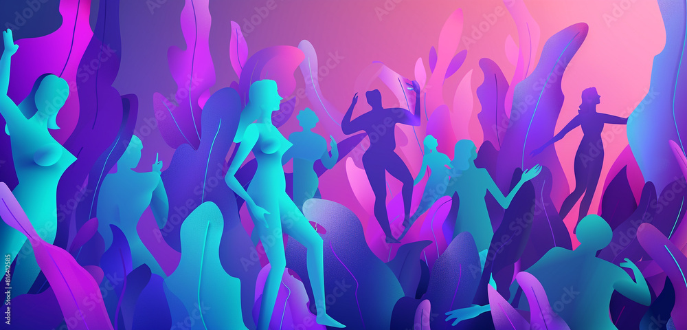 Vibrant festive art in electric violet hues.