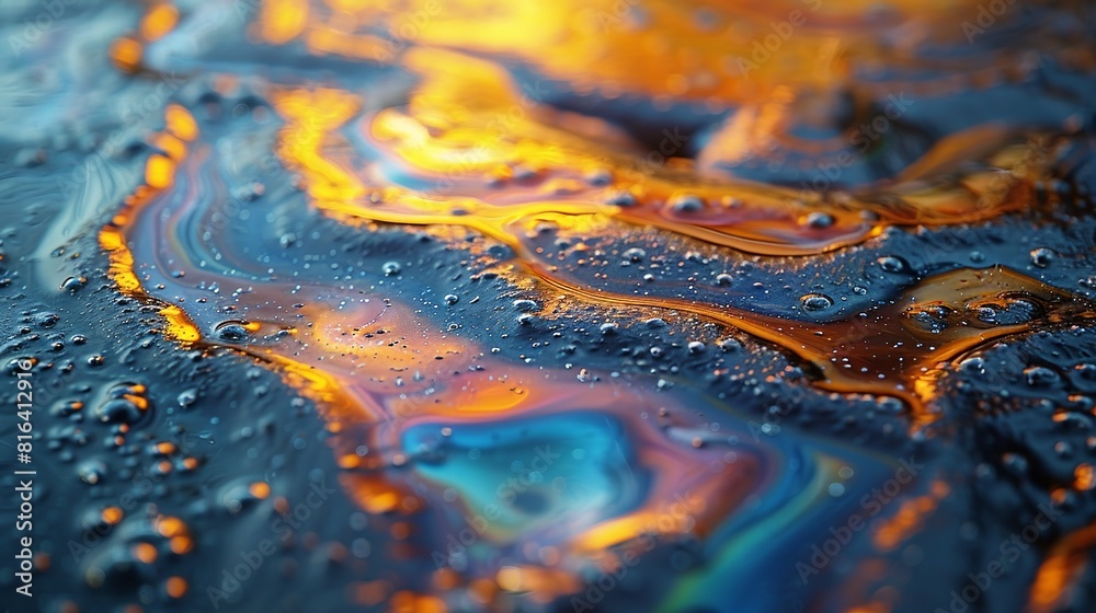 Fototapeta premium Contaminants, A closeup of contaminated water with an oily sheen on the surface. Illustration image, Minimal Style, Clean and Clear Color,