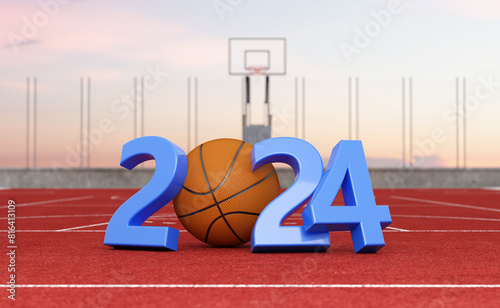 New Year 2025 Creative Design Concept with Basketball - 3D Rendered Image	
