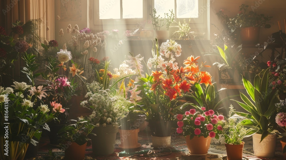 Fototapeta premium Daylight illuminates flowers indoors