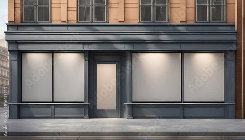 Blank Storefront Mockup: Street Window Revamp, Suitable for Acrylic, Panner, Sticker, and Logo Placement photo