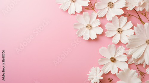 Wedding spring flower border frame with copy space in the middle. Beautiful floral background © ert