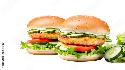 Double chicken cheese burger isolated On white and transparent background. Generative ai