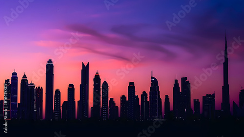 silhouette of city buildings during sunset  Dubai  United Arab Emirates   Generative AI