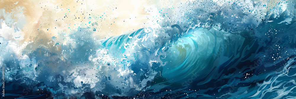 painting of a big wave in the ocean, generative AI