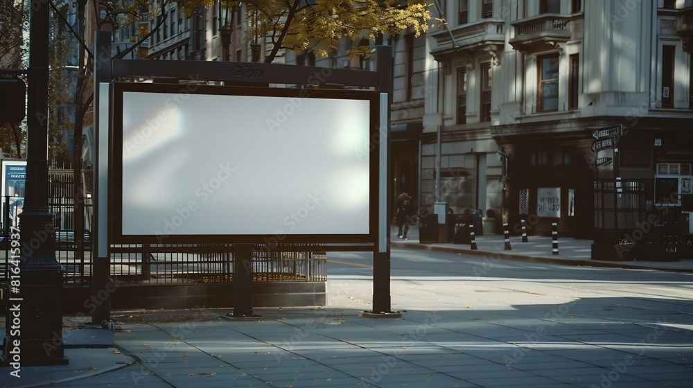 Empty billboard outdoor mockup in city center uptown sidewalk : Generative AI Empty billboard outdoor mockup in city center uptown sidewalk : Generative AI
