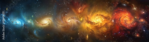 a beautiful space scene with a blue and orange nebula and stars. photo