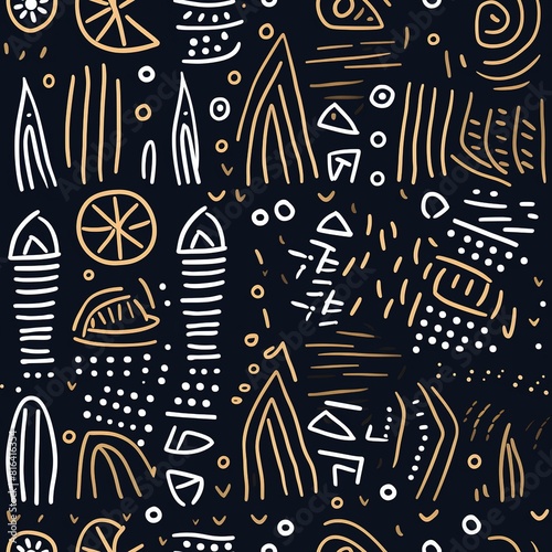 Ethnic African black and white background. Seamless abstract tribal ethnic background pattern. Hand-drawn. Simple style - great for textiles, banners, wallpapers, packaging.