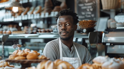 Black man works in pastry shop : Generative AI