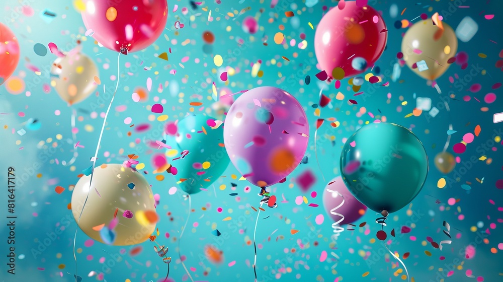 Vibrant Balloons and Confetti Creating a Festive Atmosphere for Joyful Celebrations and Party Backgrounds Vibrant Balloons and Confetti Creating a Festive Atmosphere for Joyful Celebrations and Party Backgrounds