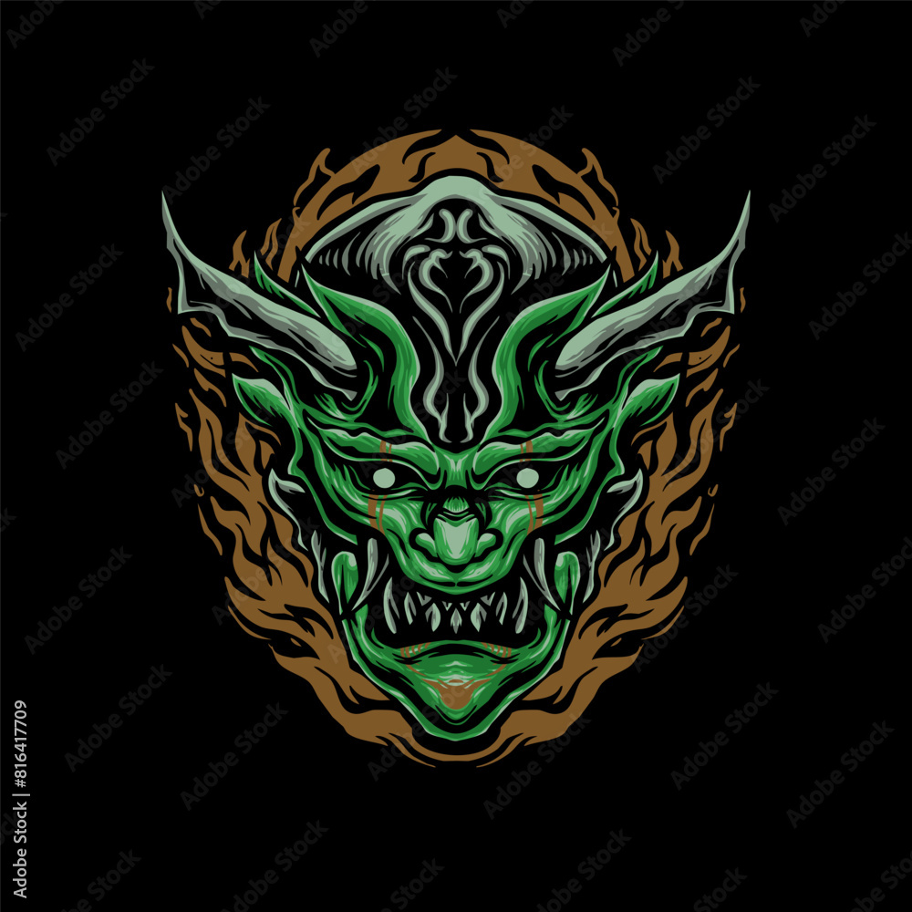 green oni mask vector illustration green oni mask vector illustration
