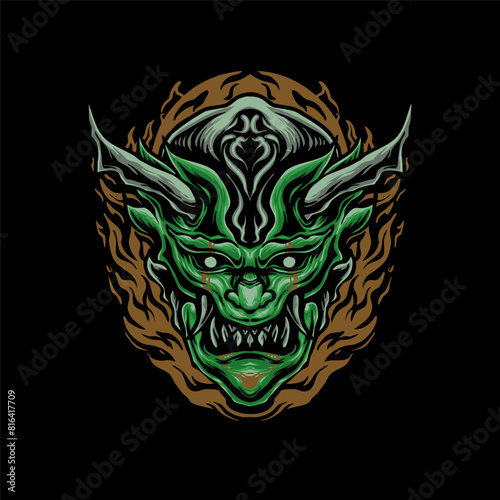 green oni mask vector illustration