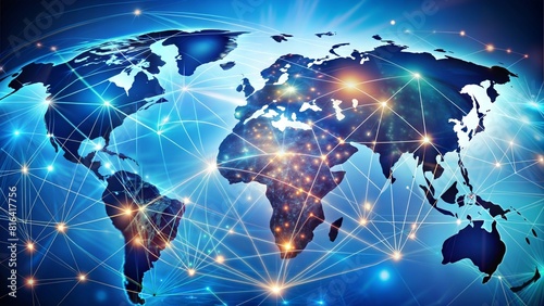 Digital World Map and Globe with Global Network and Technology Concepts photo