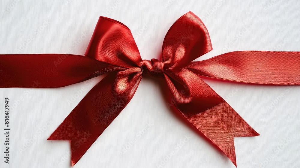 Red ribbon with a shiny finish and bow set against a white background Red ribbon with a shiny finish and bow set against a white background