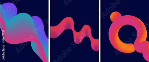 Set of gradient wave line and 3d background