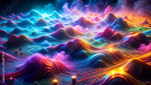Technology background with connected dots on 3D wave landscape. Data science  particles  digital world  virtual reality  cyberspace  metaverse concept