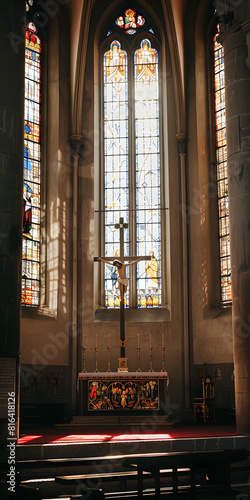 Catedral de estilo europeu antigo com vitrais photo