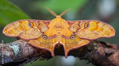 Close up of a Blood vein geometer moth Timandra comae with wings extended in its natural habitat photo