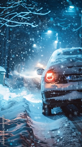 Car in extreme snow and winter weather