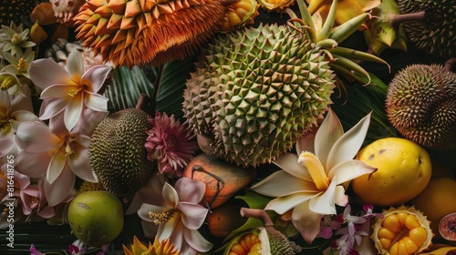 Close up Photography of Flowers and Durian Fruit