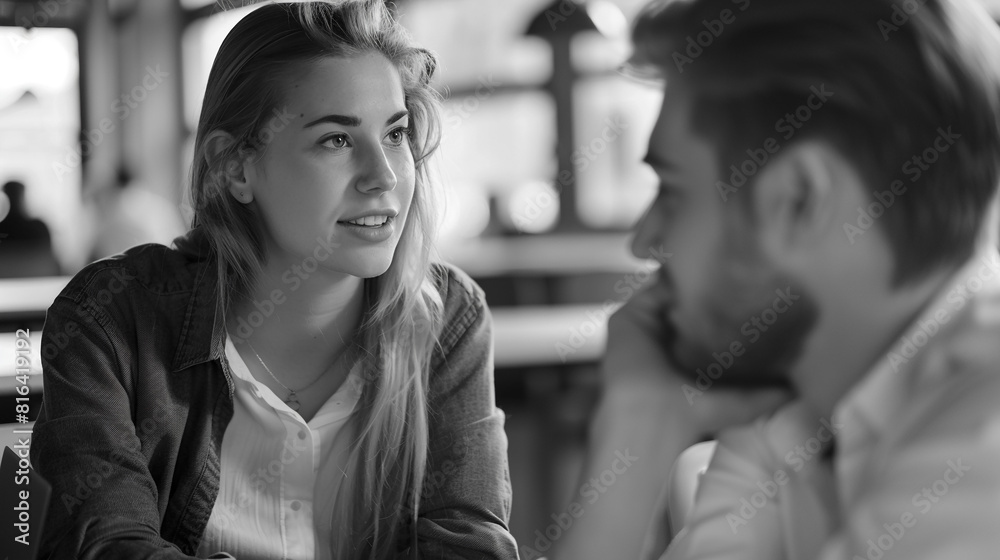 Naklejka premium Discussing ideas of businessperson people business meeting man woman businesswoman young businessman job contemporarycor porate.