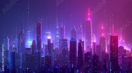 Smart city abstract skyline city landscape communication computer concept. photo