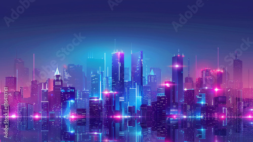 Smart city abstract skyline city landscape communication computer concept.