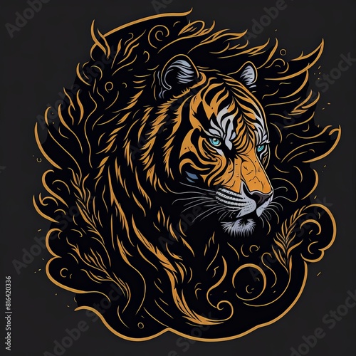 Gothic Tiger Drawing in Dark and Mysterious Cathedral Ruins. Gothic Tattoo Art. Suitable for T-Shirt Design Inspiration. 