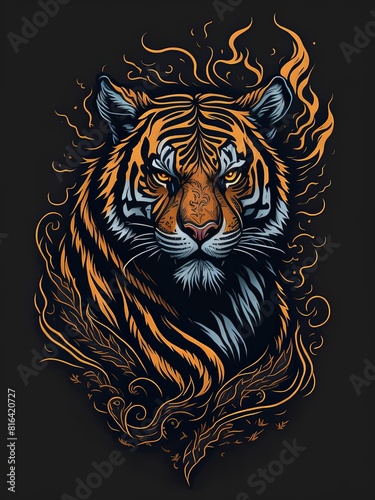 Gothic Tiger Drawing Roaming the Darkened Halls of an Old Castle. Gothic Tattoo Design. Suitable for T-Shirt Design Inspiration. 