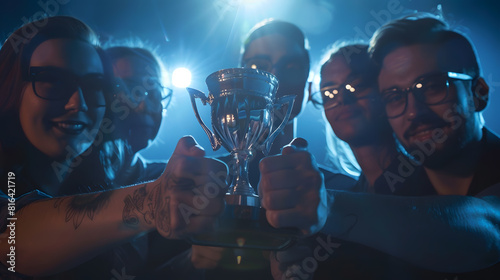Success of teamwork Winning team with trophy in hands   Generative AI