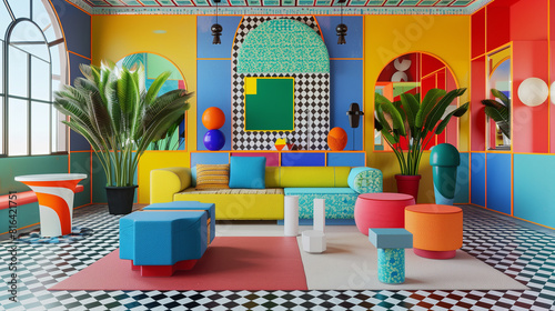 Memphis Milano Geometric shapes, vibrant colors, playful patterns