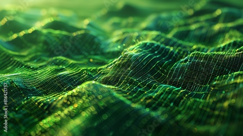 Digital Grid Landscape  A 3D illustration of a digital grid overlaying a landscape