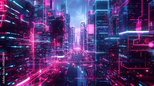Pulsing Digital Metropolis Futuristic Network Connectivity and Holographic Communication Interfaces