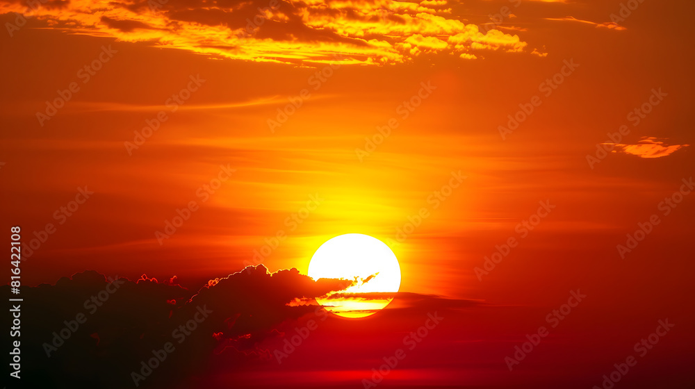 Deep orange sundown in sky at sunset Sundown silhouette in sunset sky : Generative AI Deep orange sundown in sky at sunset Sundown silhouette in sunset sky : Generative AI